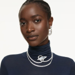 Matrix hoop earrings Baguette cut, Ribbon, White, Rhodium plated